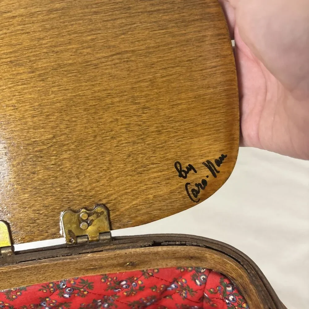 Vintage Caro Nan Main Street Basket Purse Lined Signed Hand Painted Cottagecore - Picture 5 of 12